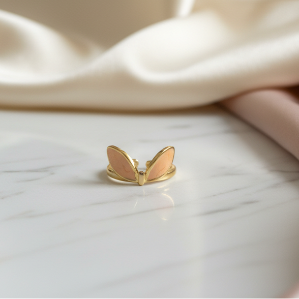 Celeste Peach Enamel Bunny Adjustable Ring by SVORA