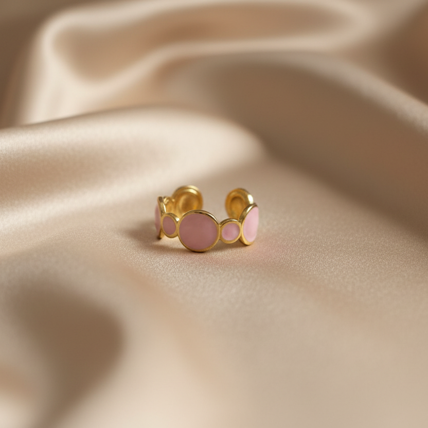 Celeste Pink Enamel Bubble Adjustable Ring by SVORA