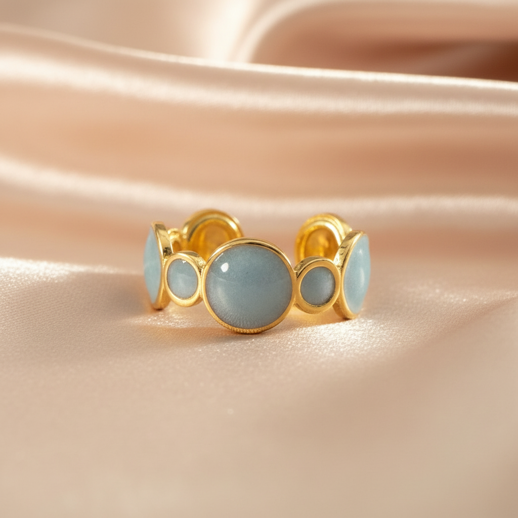 Celeste Turquoise Enamel Bubble Adjustable Ring side view by SVORA