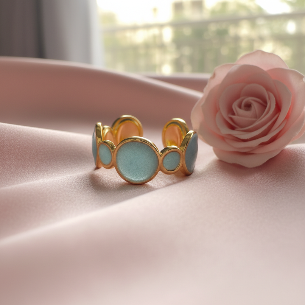 Celeste Turquoise Enamel Bubble Adjustable Ring by SVORA