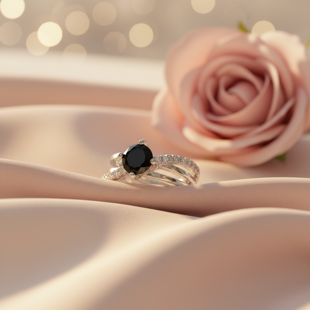 Midnight Black Gemstone Adjustable Ring by SVORA