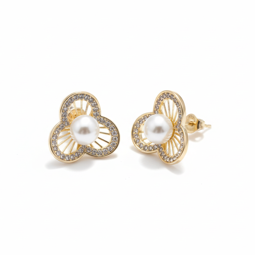 Pearl and Flower Stud Earrings by SVORA