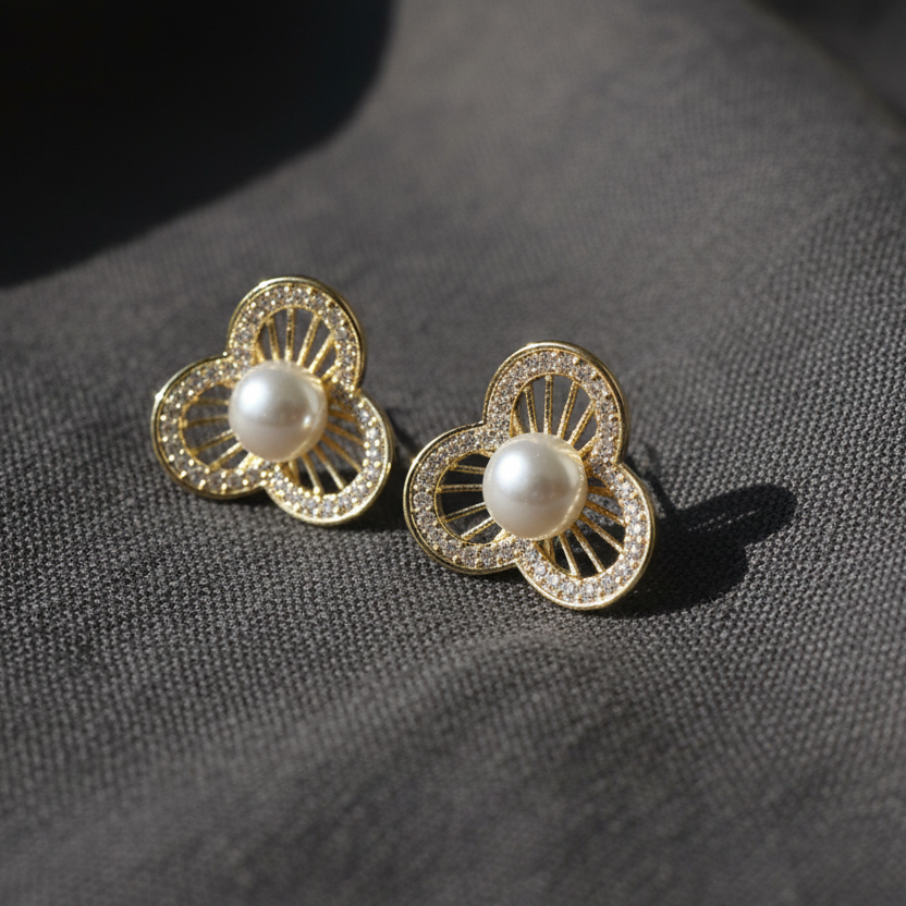 Pearl and Flower Stud Earrings by SVORA