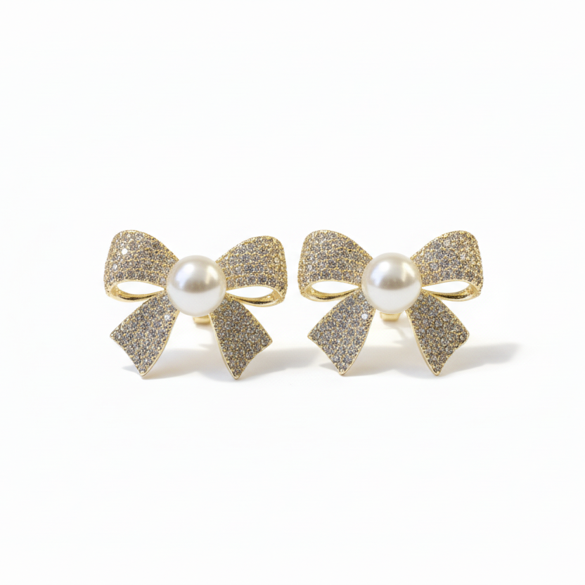 Bow and Pearl Stud Earrings by SVORA