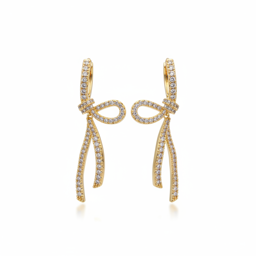 Ribbon Knot Diamond Dangler Earrings