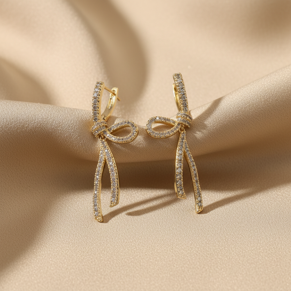 Ribbon Knot Diamond Dangler Earrings by SVORA