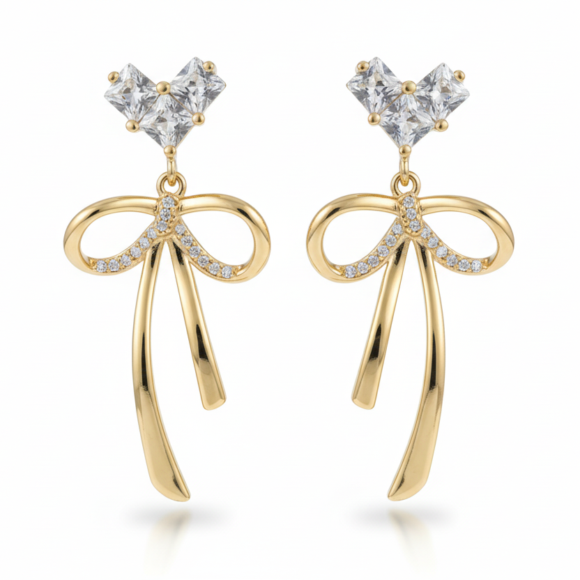 Heart and Bow Dangler Earrings by SVORA