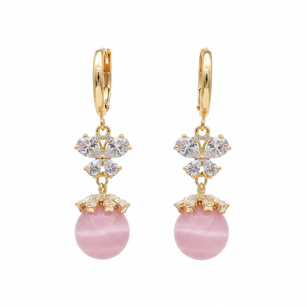 Pink Pearl Butterfly Dangler Earrings