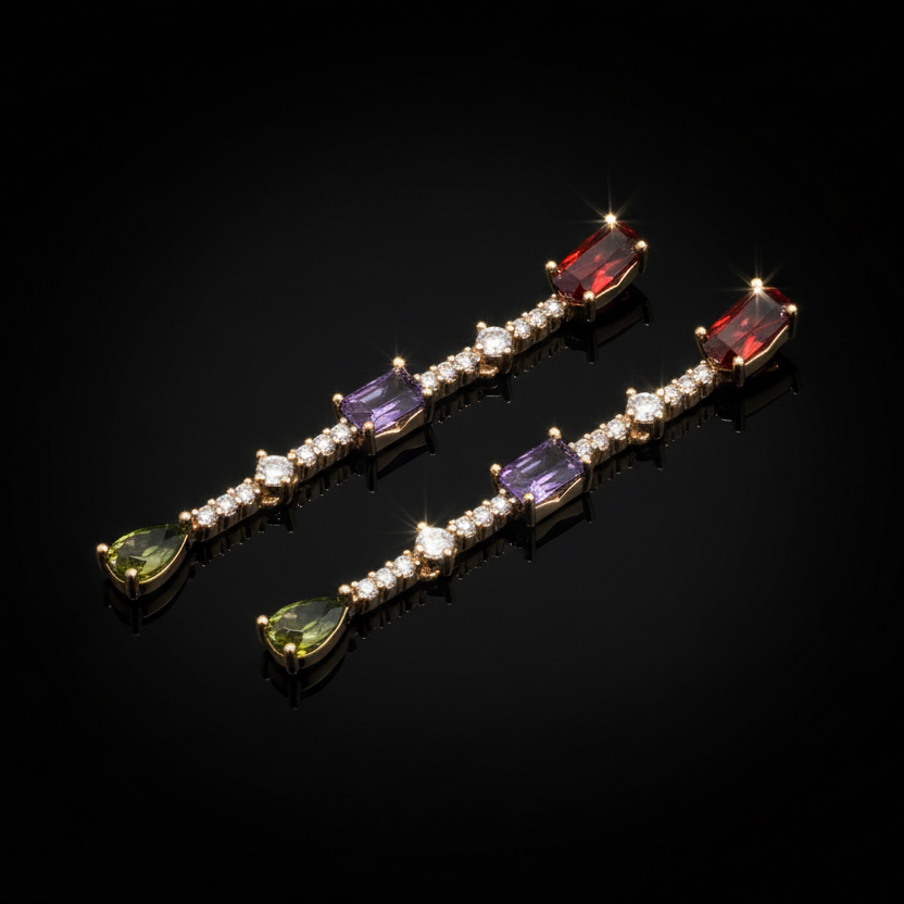 Multicolor stones Dangler Earrings detail shot by SVORA