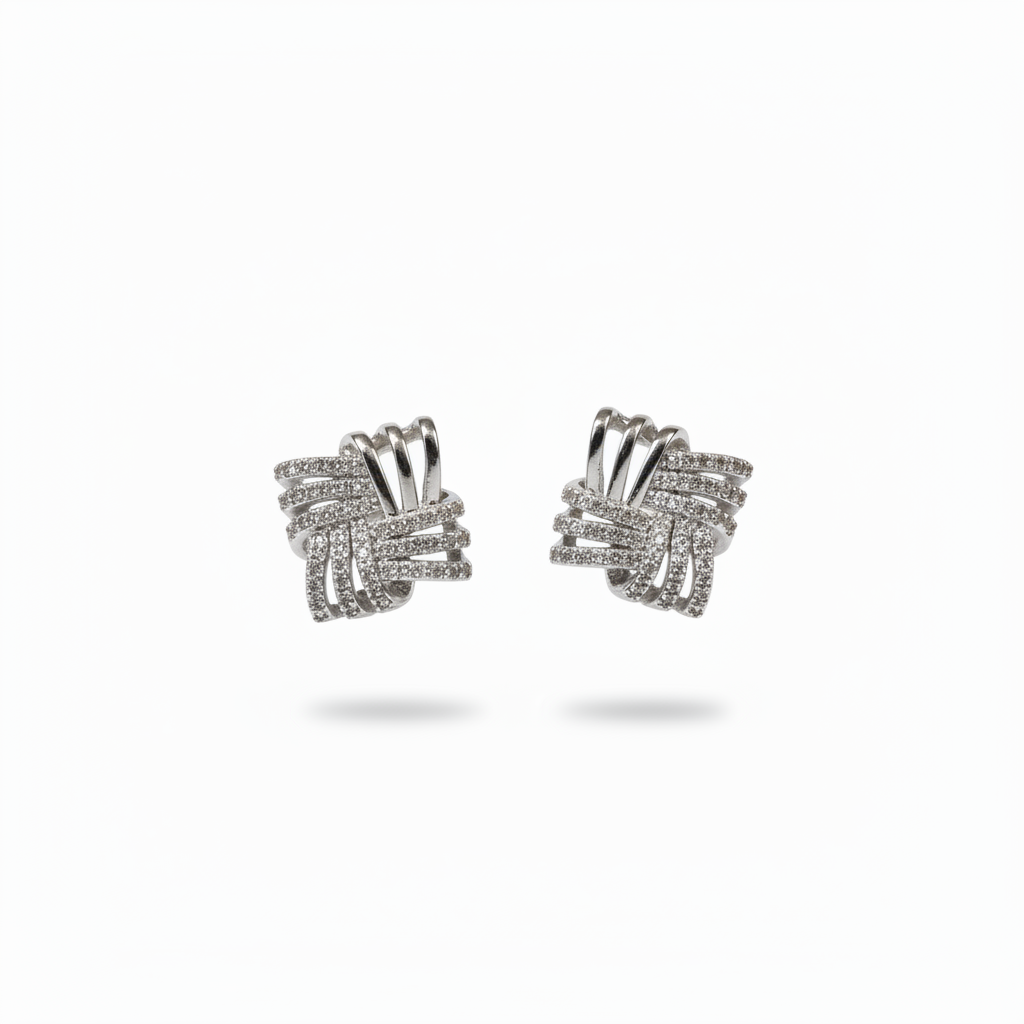 Silver Square Stones Stud Earrings by SVORA