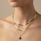 Black Onyx Snake Chain Layered Necklace model view by SVORA