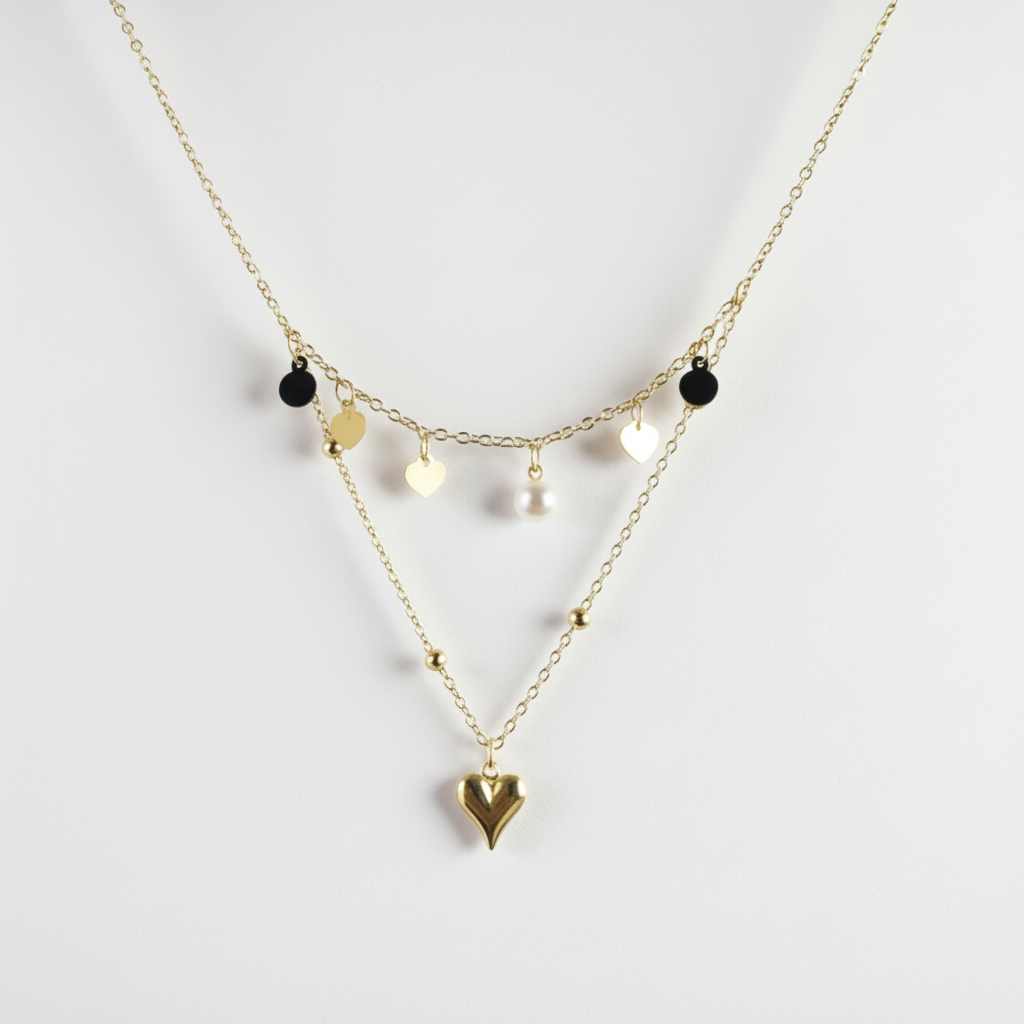  Heart and Disc Stack Necklace by SVORA