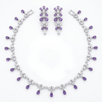 Purple Teardrop Fringe Crystal Necklace and Earrings Set