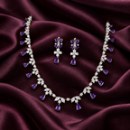 Purple Teardrop Fringe Crystal Necklace and Earrings Set