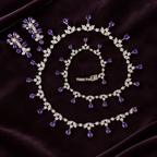 Purple Teardrop Fringe Crystal Necklace and Earrings Set