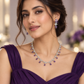 Purple Teardrop Fringe Crystal Necklace and Earrings Set