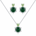 Emerald Heart & Round Crystal Necklace and Earrings Set