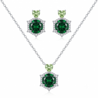 Emerald Heart & Round Crystal Necklace and Earrings Set