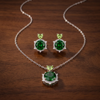 Emerald Heart & Round Crystal Necklace and Earrings Set
