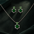 Emerald Heart & Round Crystal Necklace and Earrings Set