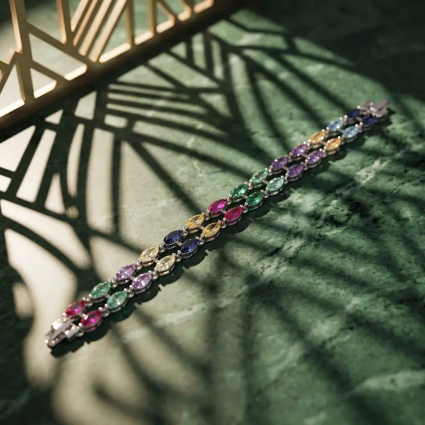 Multicolour Double Leaf Tennis Bracelet