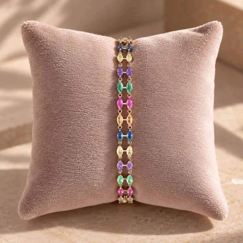 Multicolour Double Leaf Tennis Bracelet