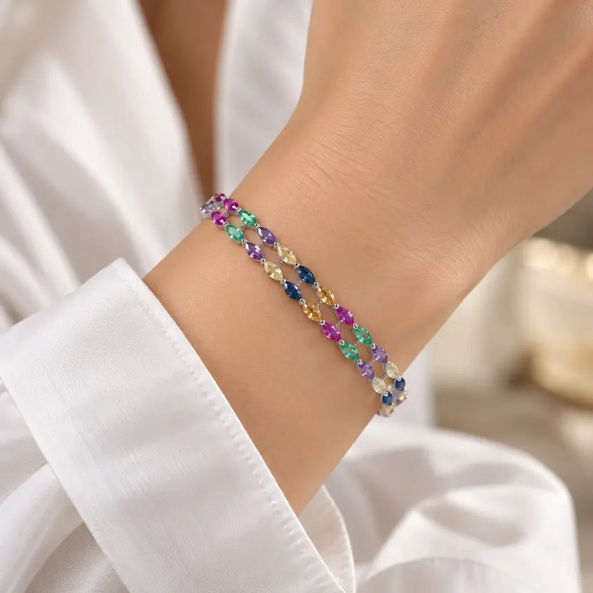 Multicolour Double Leaf Tennis Bracelet