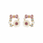 Rose Pearl Bow Stud Earrings