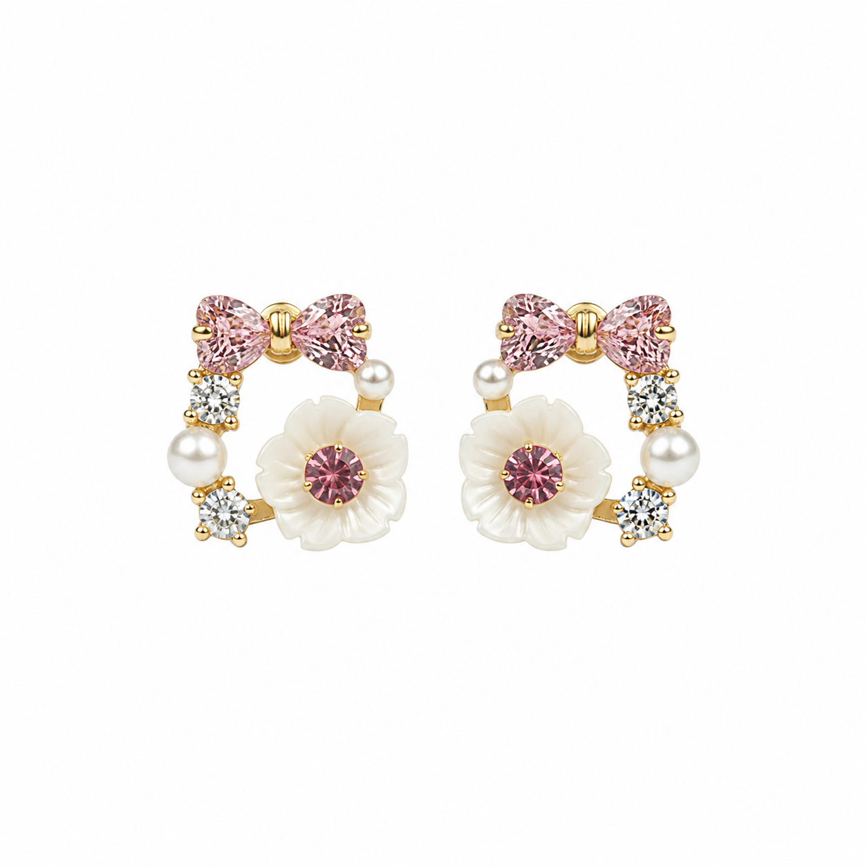 Rose Pearl Bow Stud Earrings