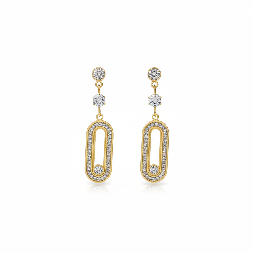 Trio Solitaire Connector Dangler Earrings