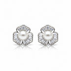 Silver Petal Pearl Stud Earrings