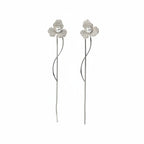 Pearl Tri Petal Silver Stud Earrings