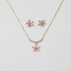Pink Flower Necklace Earrings Set