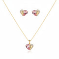 Duo Pink Heart Necklace Earrings Set