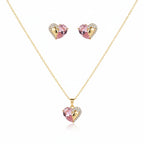 Duo Pink Heart Necklace Earrings Set