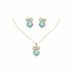 Aqua Cushion Bow Necklace Earrings Set
