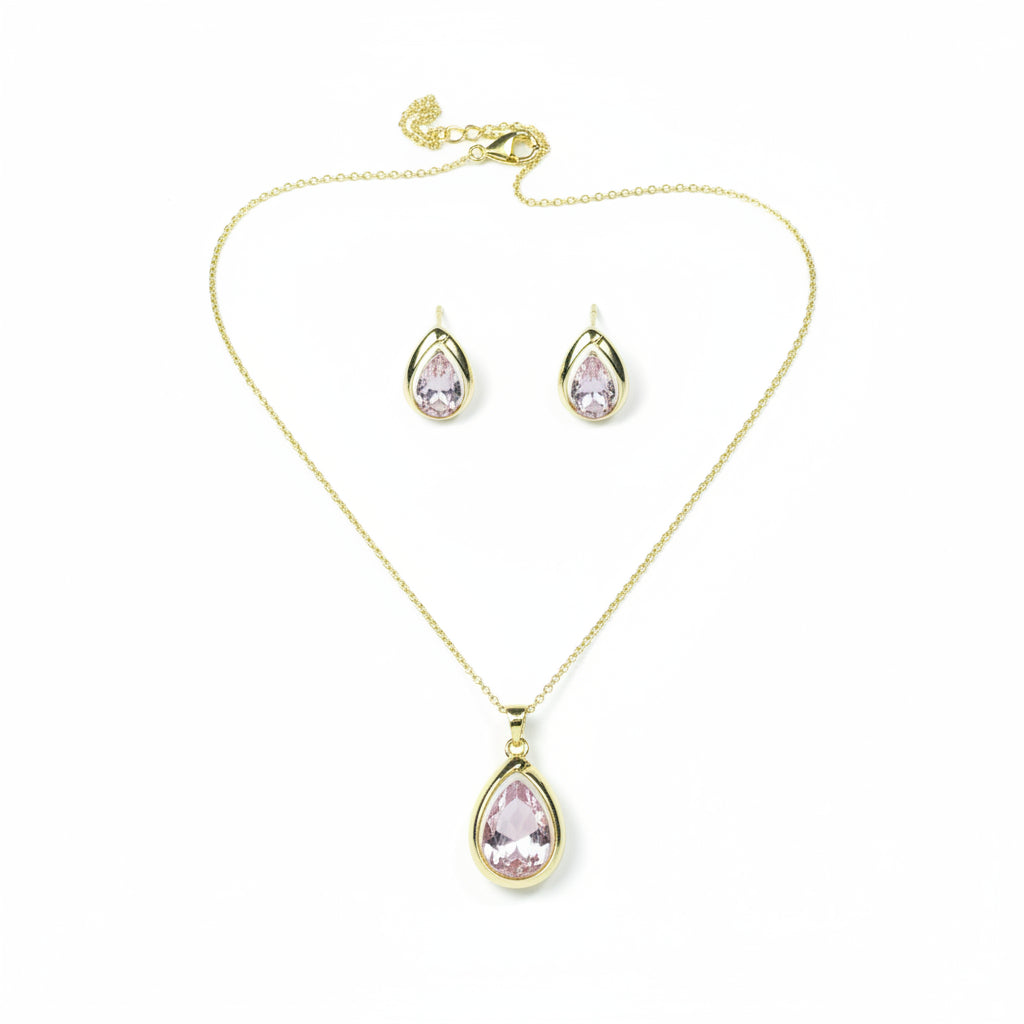 Blush Drop Necklace Earrings Set