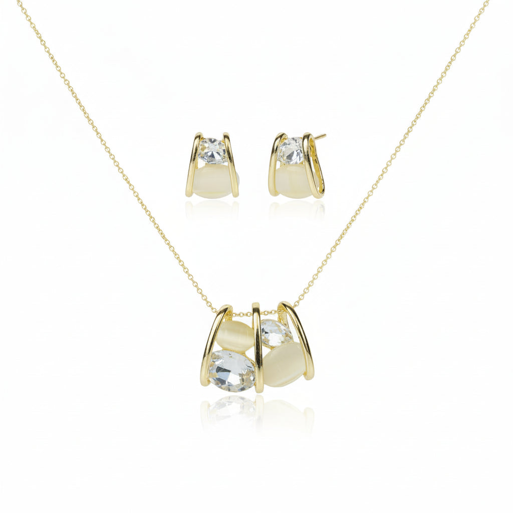 Cage White Cluster Necklace Earrings Set