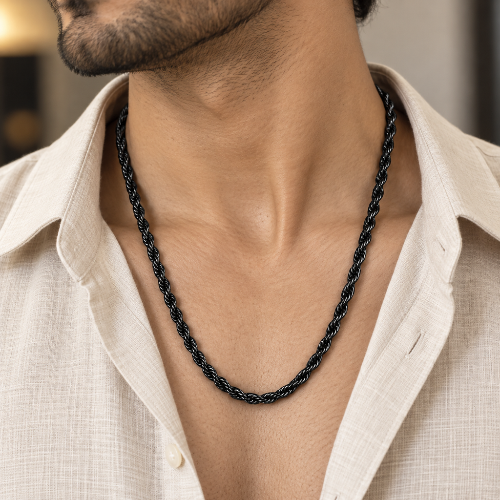 Black Bold Rope Men's Chain | 22 Inch