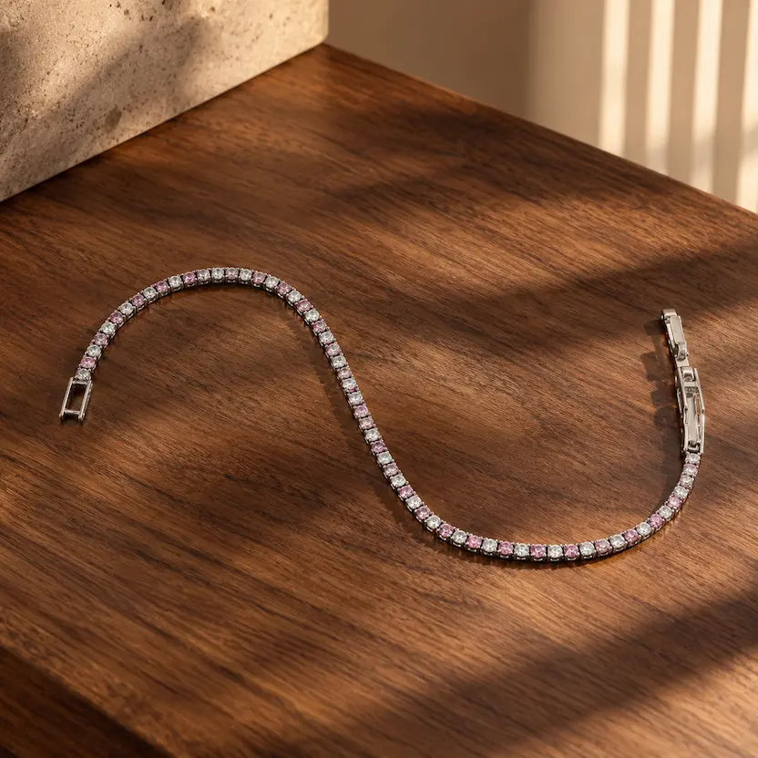 Pink & White Crystal Tennis Bracelet