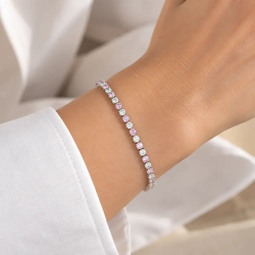 Pink & White Crystal Tennis Bracelet