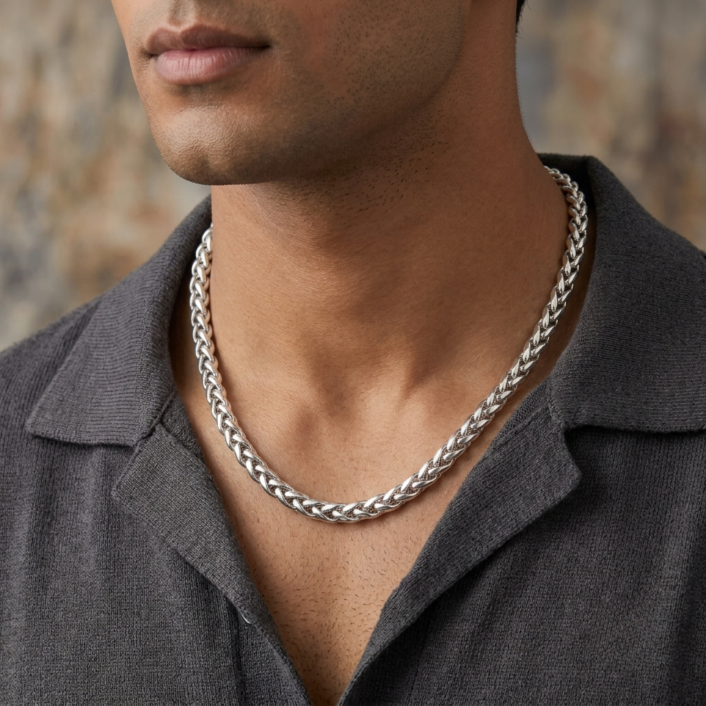 Faceted Leaf-Link Men's Chain | 22 Inch