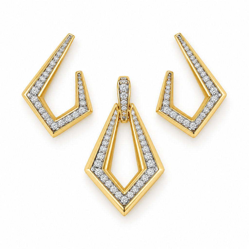 Geometric Open Diamond Pendant and Earrings Set