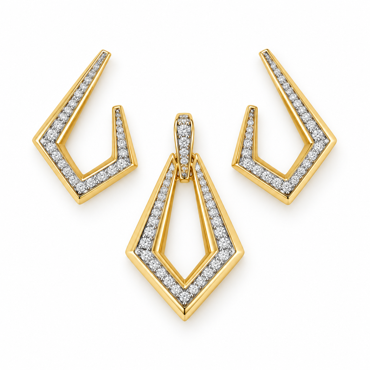 Geometric Open Diamond Pendant and Earrings Set