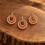 Peach Double Circle Crystal Pendant and Earrings Set