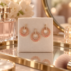 Peach Double Circle Crystal Pendant and Earrings Set