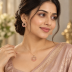 Peach Double Circle Crystal Pendant and Earrings Set