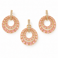 Peach Double Circle Crystal Pendant and Earrings Set