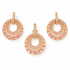 Peach Double Circle Crystal Pendant and Earrings Set