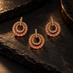 Peach Double Circle Crystal Pendant and Earrings Set